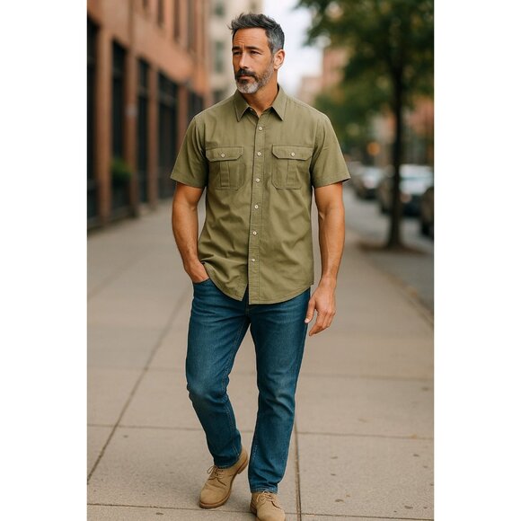Ocean Current Mens Olive Green Short Sleeve Button-Up Shirt - Picture 4 of 12